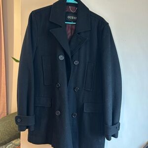 GUESS Black Double-Breasted Pea Coat